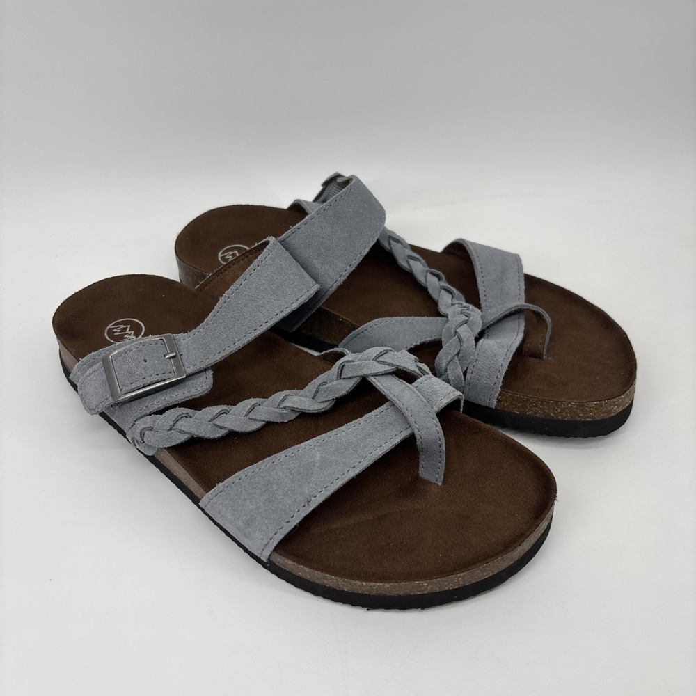 White Mountain Footbeds Sandals 8 Hazy Slide Blue Leather Toe Loop Braided NWOB